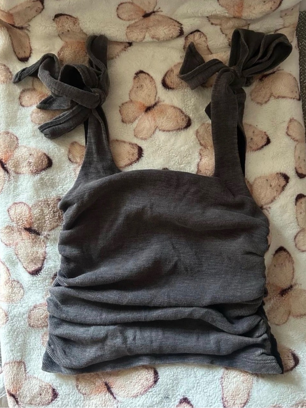 Free People Black Ribbed Crop Top with Tie Straps